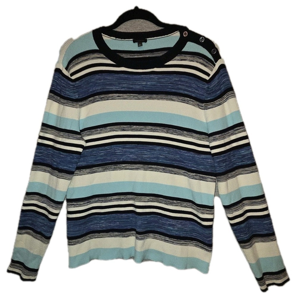 Talbots Striped Crewneck Sweater Women XL Comfort Stretch Blue Black Classic Y2K
